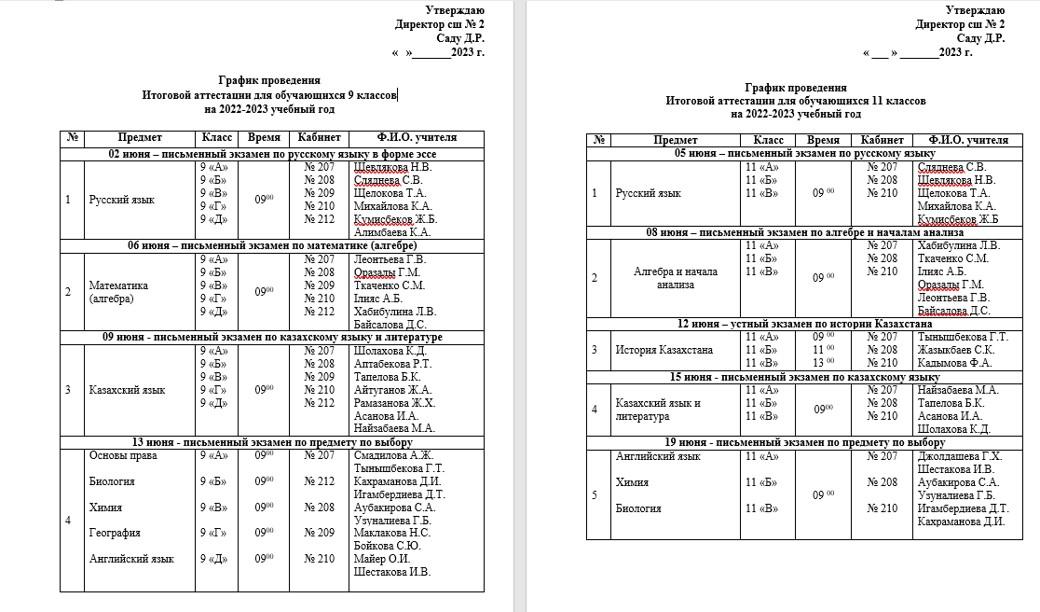 График проведения итоговой аттестации для обучающихся 9-х и 11-х классов на 2022-2023 учебный год.